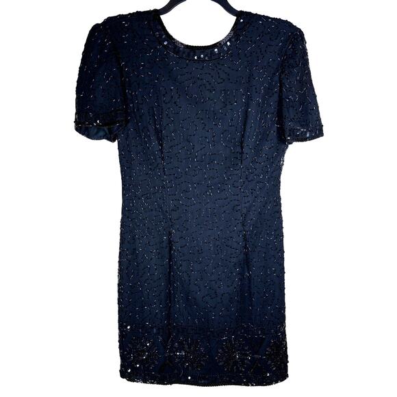 Vintage Stenay Silk Beaded Low Back‎ Cocktail Dress Women's 10 Elegant Evening - Picture 1 of 10